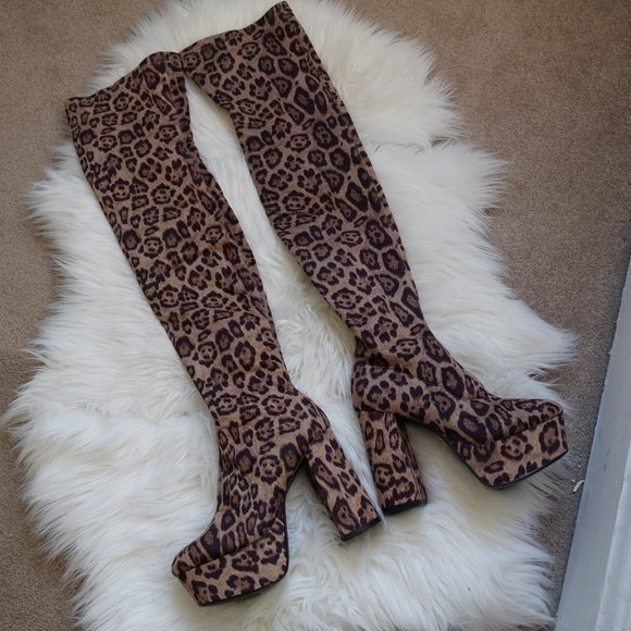 ASOS Leopard platform thigh high boots - Picture 10 of 13